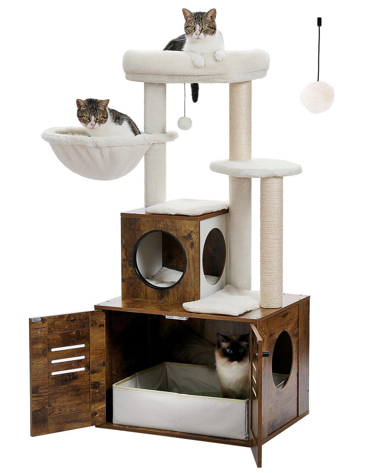 Cat Tree Palace - Cat Scratching Posts USA Cat Scratching Post Specialists | Cat Scratcher Trees & Poles Brown Wood 50" Cat Scratching Tree with Storage Cupboard