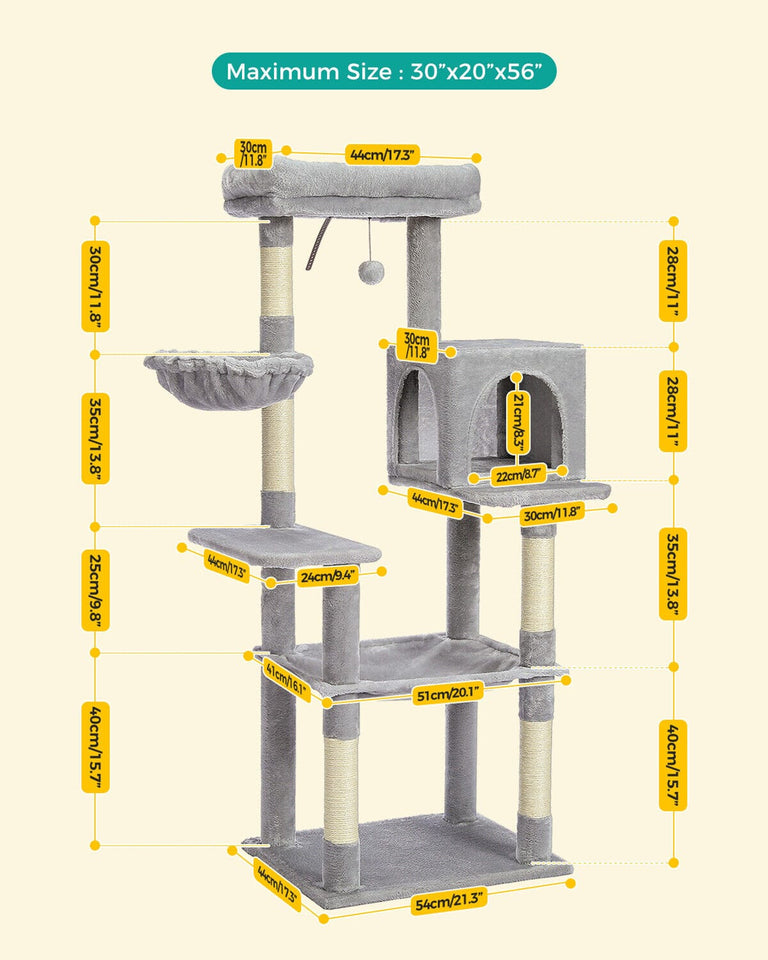 Cat Tree Palace 56" Cat Scratching Post / Tree / Pole with Condo