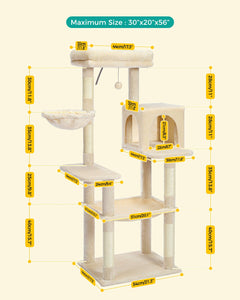 Cat Tree Palace 56" Cat Scratching Post / Tree / Pole with Condo