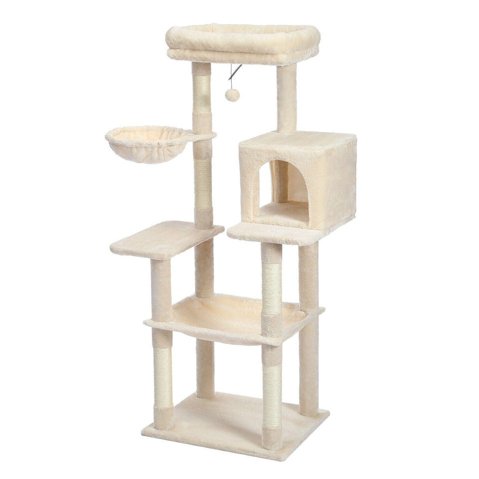Cat Tree Palace Beige 56" Cat Scratching Post / Tree / Pole with Condo