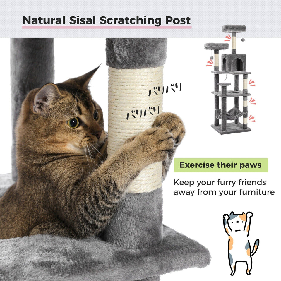 Cat Tree Palace Cat Furniture 60.6" Cat Scratching Post / Tree / Pole - Grey