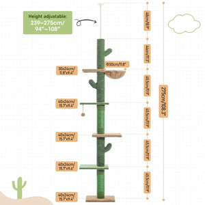 Cat Tree Palace - Cat Scratching Posts USA Cat Scratching Post Specialists | Cat Scratcher Trees & Poles 108" Cactus Adjustable Floor to Ceiling Cat Scratching Post / Tree / Pole - Green